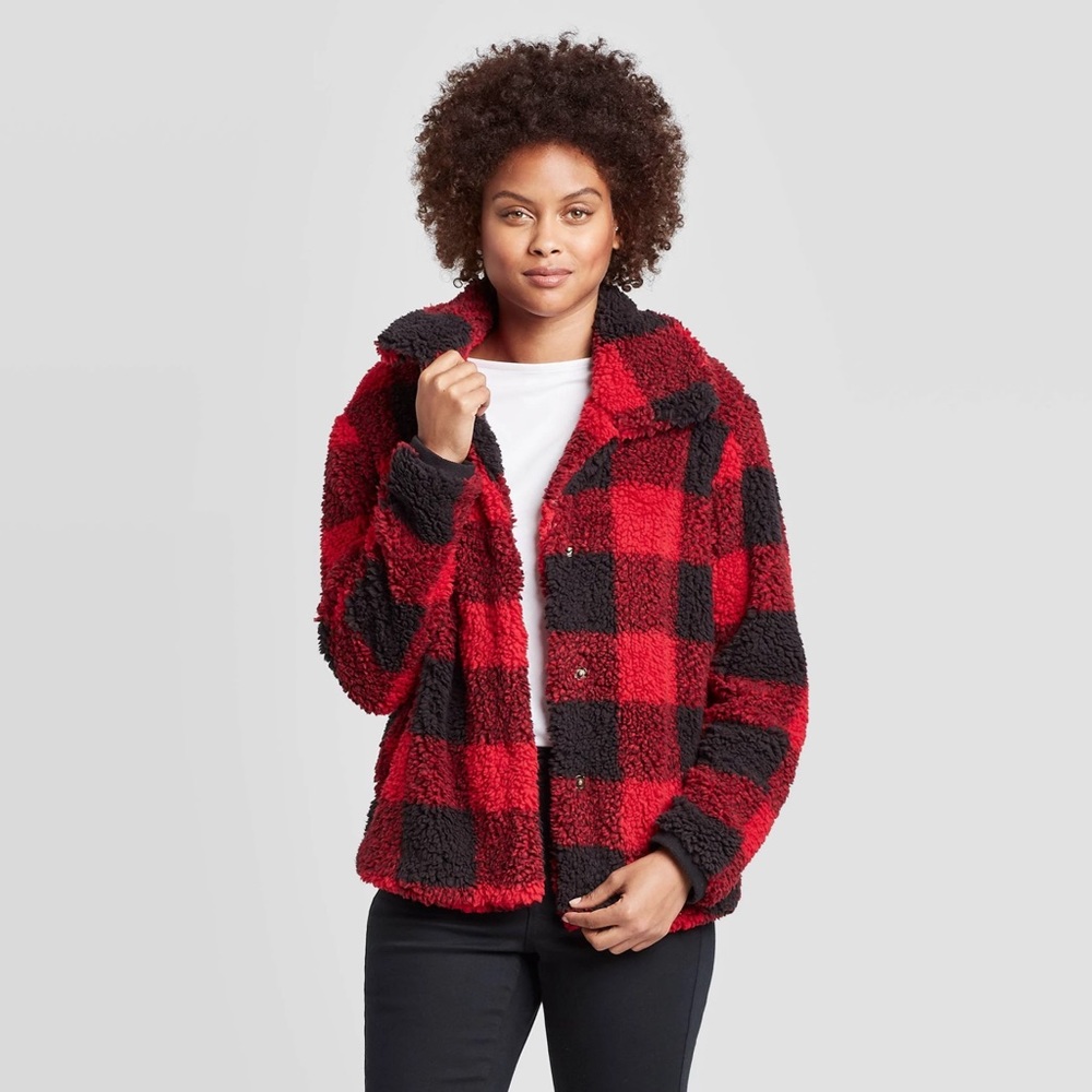 Knox Rose red plaid fluffy jacket